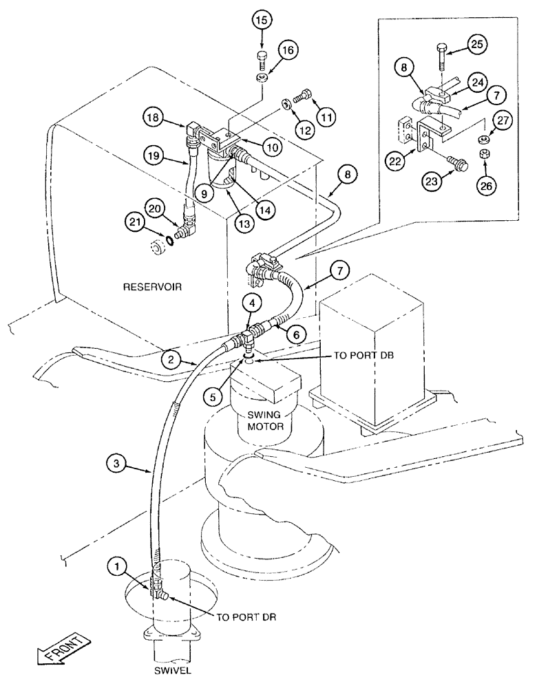 Схема запчастей Case 9050B - (8-088) - SWIVEL AND SWING MOTOR DRAIN LINES (08) - HYDRAULICS