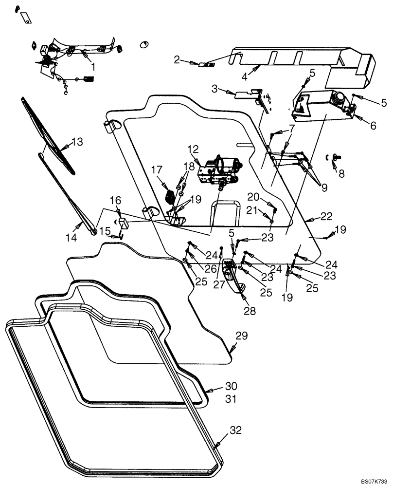 Схема запчастей Case 465 - (09-29A) - DOOR, FRONT, METAL FRAME - WINDSHIELD; USES WIPER MOTOR 87461194 (09) - CHASSIS