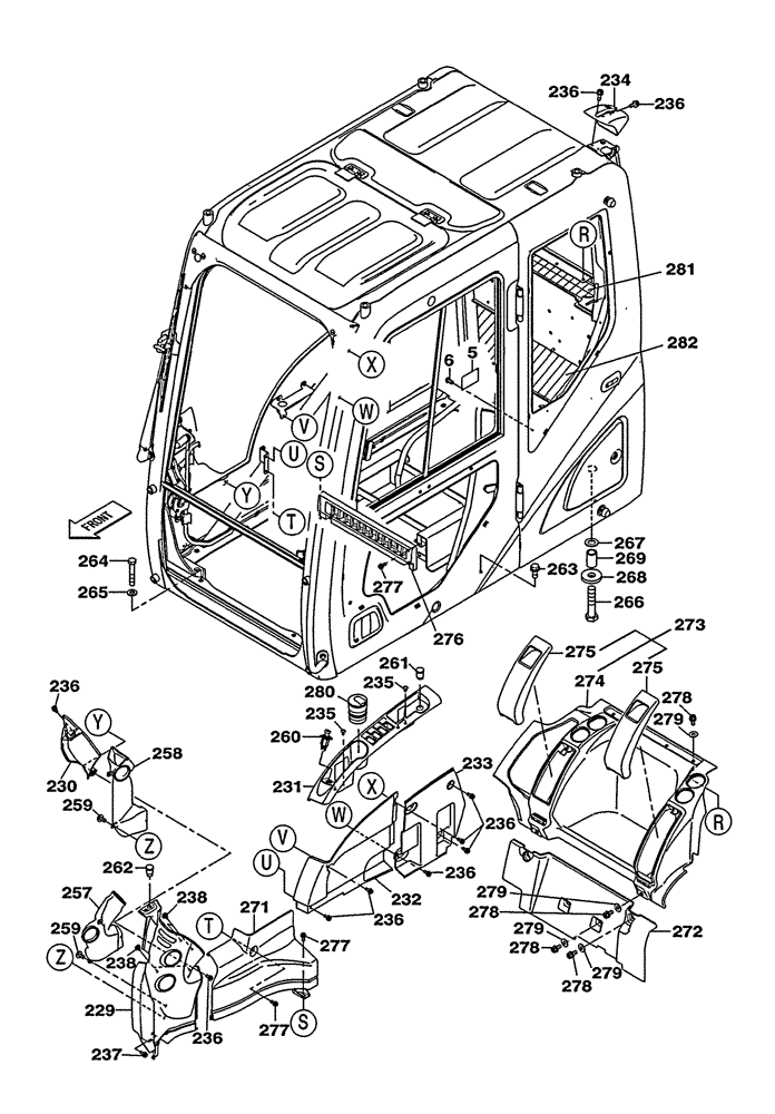 Схема запчастей Case CX250C - (09-023[00]) - CAB - GLASS - INSTRUMENT PANEL (09) - CHASSIS/ATTACHMENTS