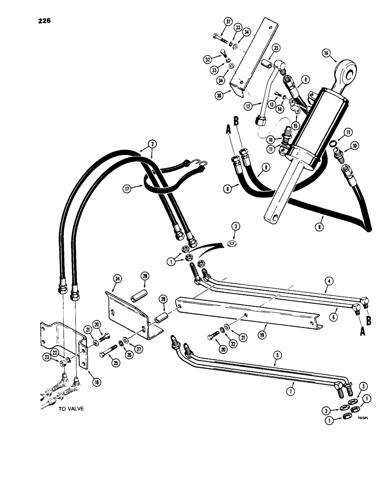 Схема запчастей Case 1450 - (226) - DOZER TILT HYDRAULIC CIRCUIT (TILT DOZER), GRILLE TO CYLINDER, USE TRAC SN 8379095 & AFT, HYD GUARDS (08) - HYDRAULICS