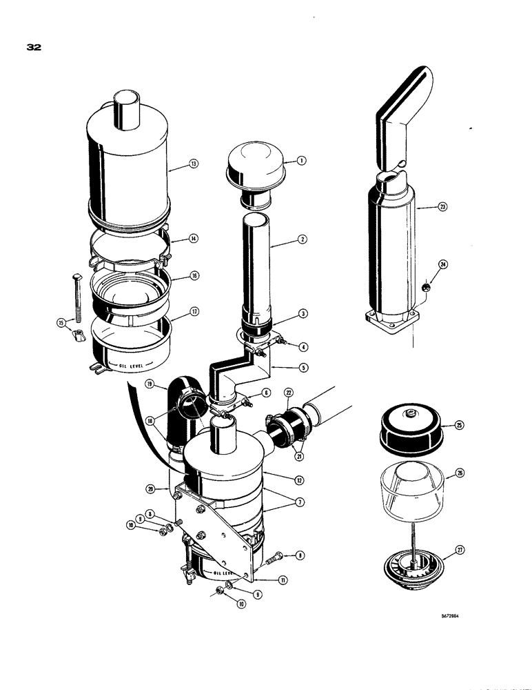 Схема запчастей Case 850 - (032) - MUFFLER AND OIL BATH TYPE AIR CLEANER (01) - ENGINE