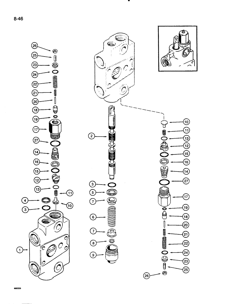 Схема запчастей Case 35C WL - (8-46) - BACKHOE CONTROL VALVE, DIPPER AND BUCKET SECTION (08) - HYDRAULICS