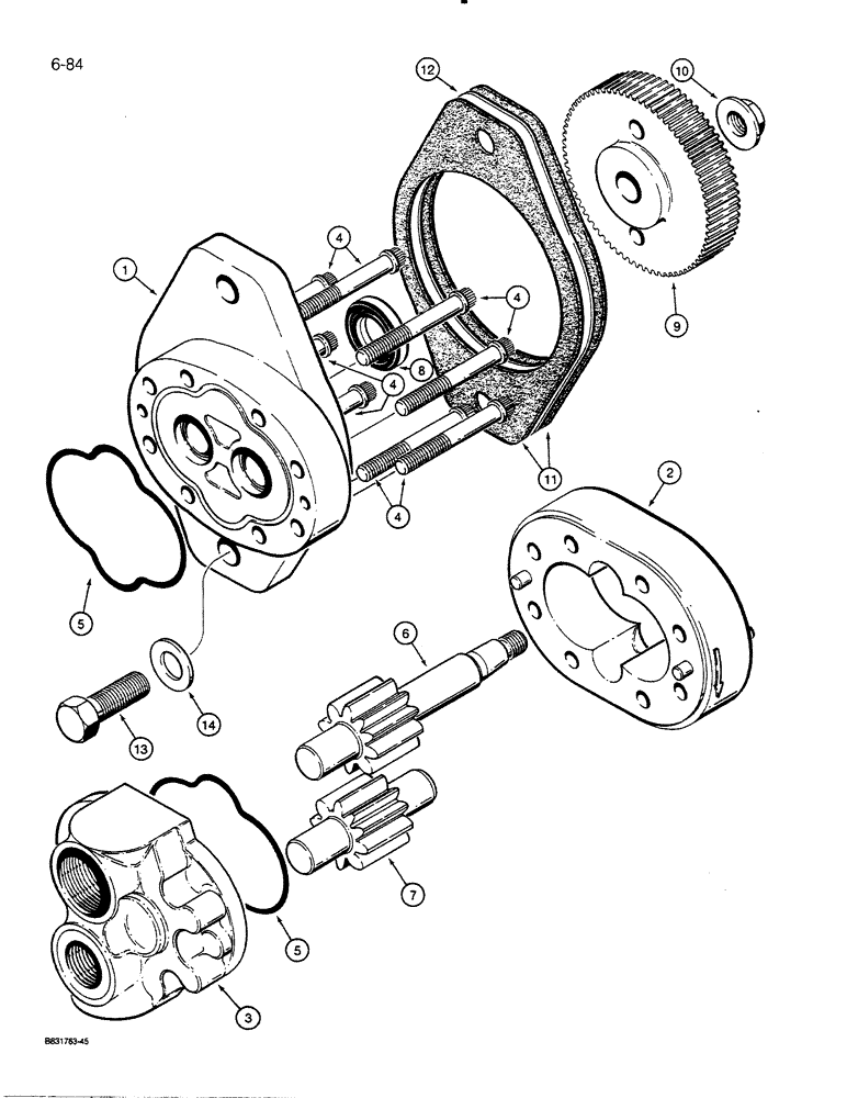 Схема запчастей Case 455C - (6-84) - TRANSMISSION CHARGING PUMP ASSEMBLY, PUMP MOUNTING AND DRIVE GEAR (06) - POWER TRAIN