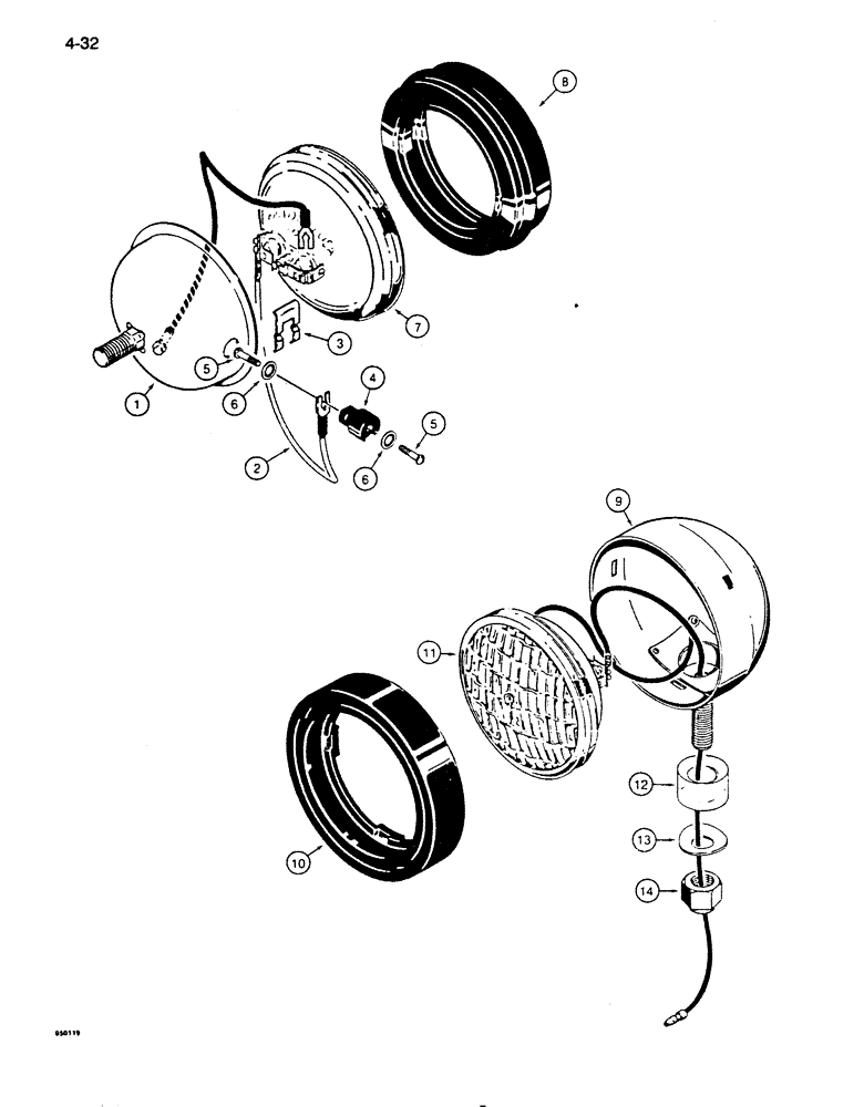 Схема запчастей Case 855D - (4-32) - INCANDESCENT LAMP ASSEMBLIES, L45149 & R51415 HEAD LAMPS (04) - ELECTRICAL SYSTEMS