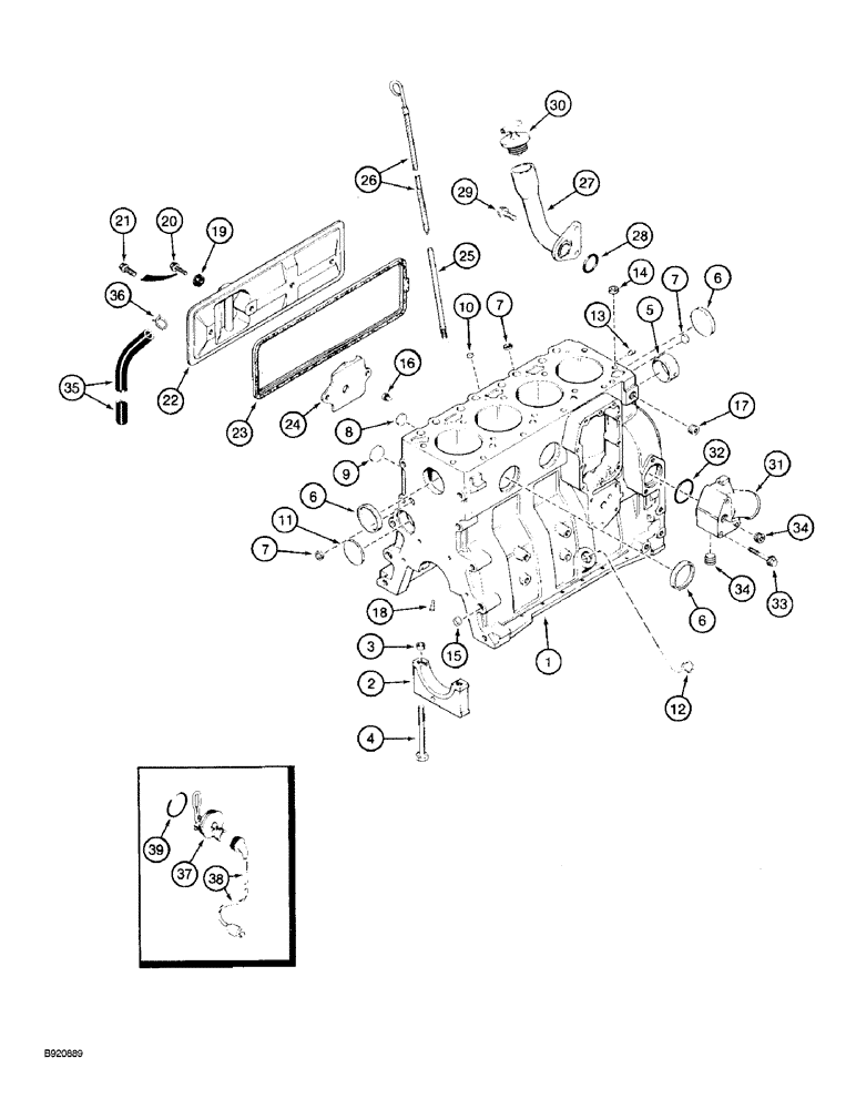 Схема запчастей Case 580SK - (2-40) - CYLINDER BLOCK, 4-390 ENGINE (02) - ENGINE