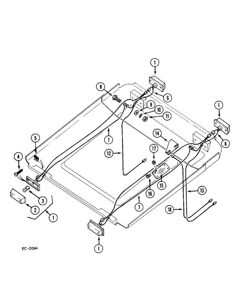 Схема запчастей Case 380B - (4-092) - WIRING AND LIGHTS, ROPS CANOPY (04) - ELECTRICAL SYSTEMS