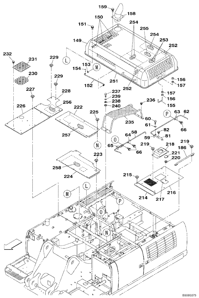 Схема запчастей Case CX470B - (09-15) - HOOD, ENGINE - INSULATION (09) - CHASSIS