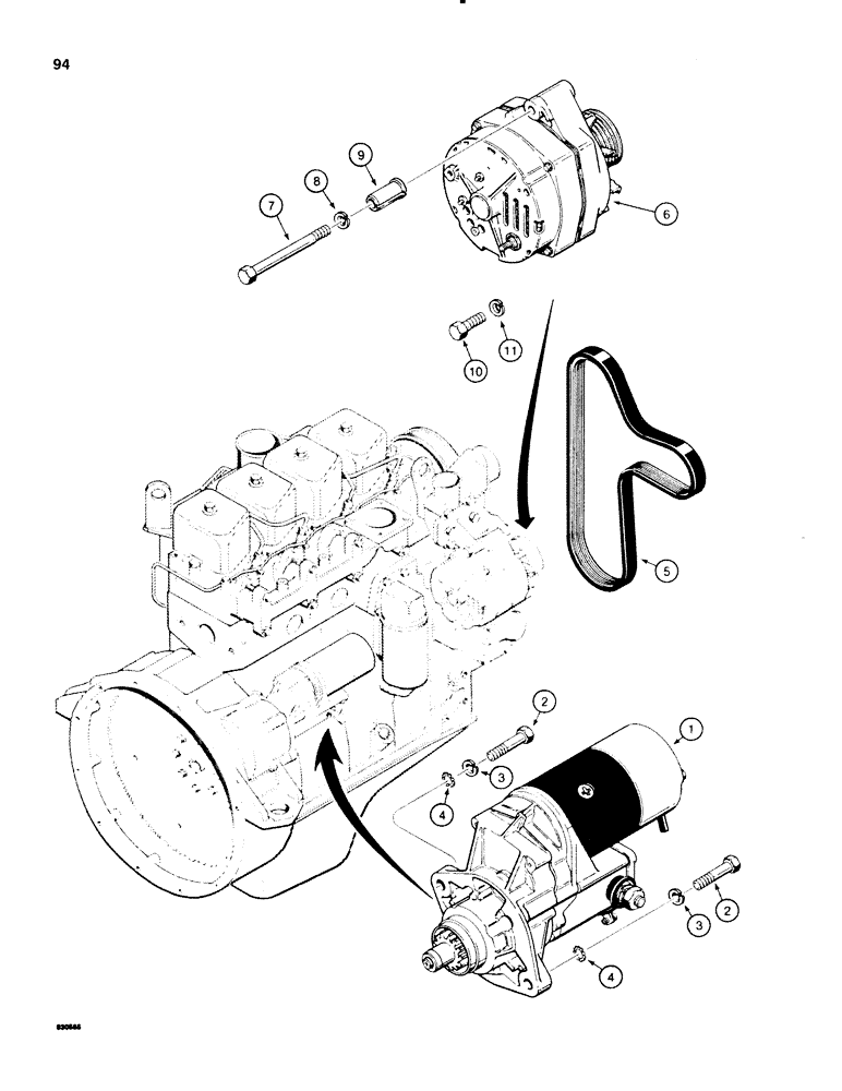 Схема запчастей Case 580E - (094) - STARTER AND ALTERNATOR MOUNTING (04) - ELECTRICAL SYSTEMS