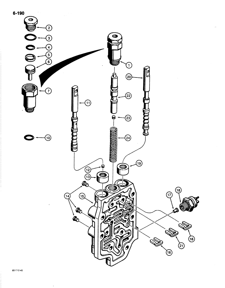 Схема запчастей Case 780C - (6-190) - TRANSMISSION CONTROL VALVE ASSEMBLY (06) - POWER TRAIN