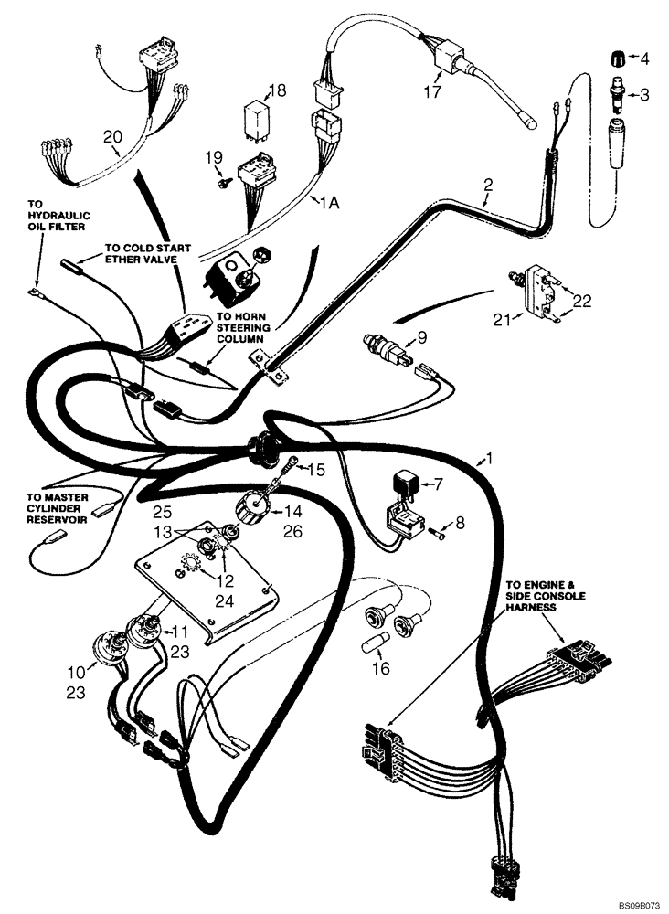 Схема запчастей Case 580K - (4-026) - FRONT CONSOLE WIRING HARNESS AND CONNECTIONS (04) - ELECTRICAL SYSTEMS