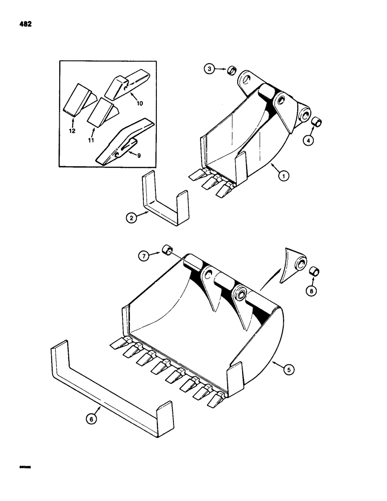 Схема запчастей Case 580D - (482) - BACKHOE BUCKETS, BELLHOLE BUCKETS & GRAVEYARD BUCKETS (09) - CHASSIS/ATTACHMENTS