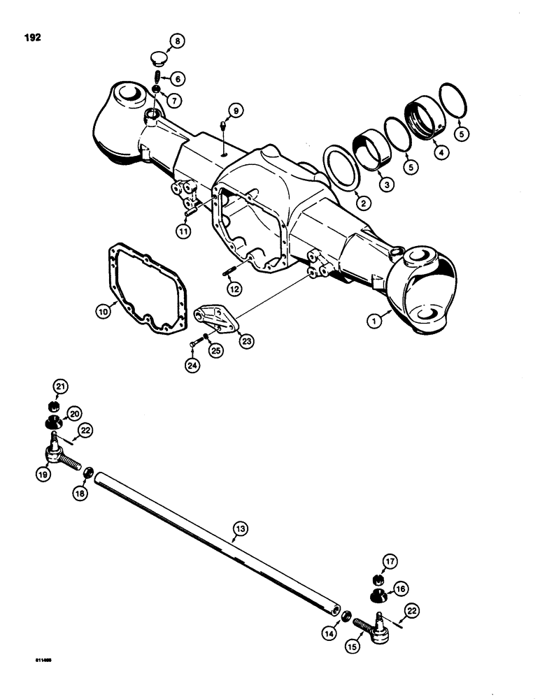 Схема запчастей Case 580D - (192) - FRONT DRIVE AXLE, HOUSING AND TIE ROD (06) - POWER TRAIN