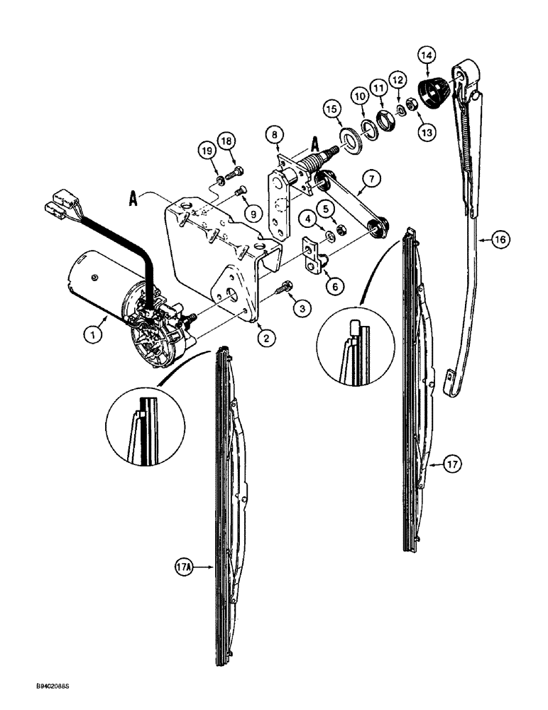 Схема запчастей Case 590L - (9-112) - CAB FRONT WINDSHIELD WIPER (09) - CHASSIS/ATTACHMENTS