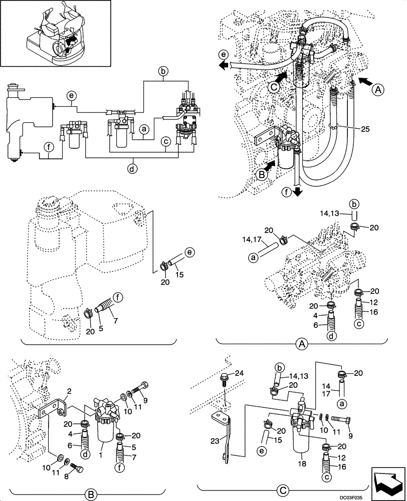 Схема запчастей Case CX14 - (03-02[00]) - FUEL LINES (03) - FUEL SYSTEM