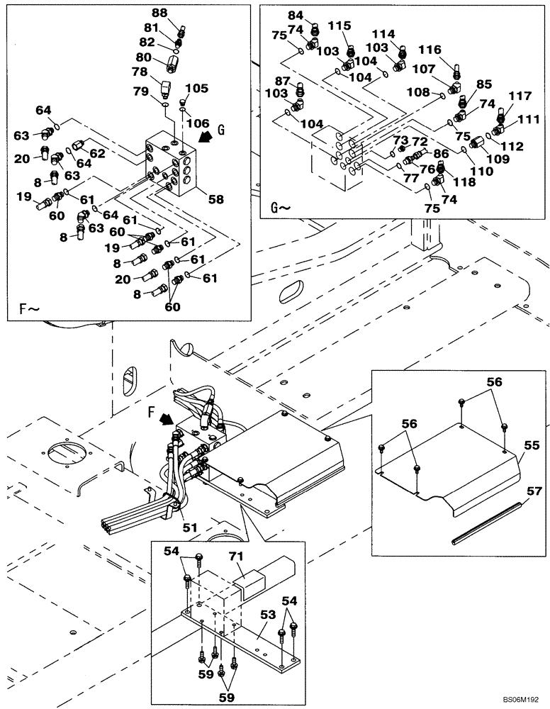 Схема запчастей Case CX290B - (08-17) - PILOT CONTROL LINES, PARTITION - STANDARD (08) - HYDRAULICS