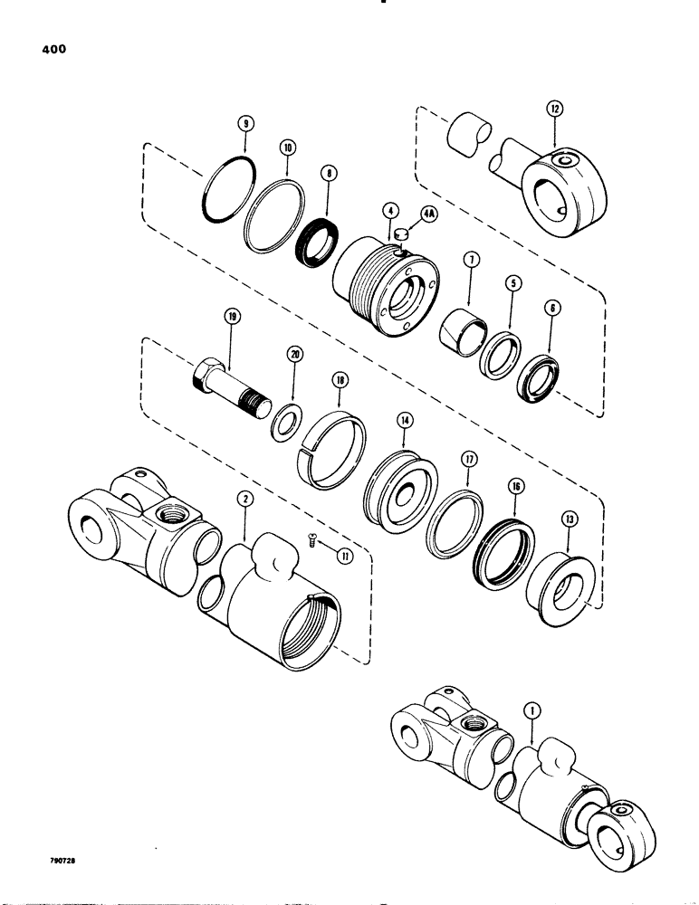 Схема запчастей Case 580C - (400) - G33881 BACKHOE BOOM CYLINDER, WITH TWO PIECE PISTON (08) - HYDRAULICS