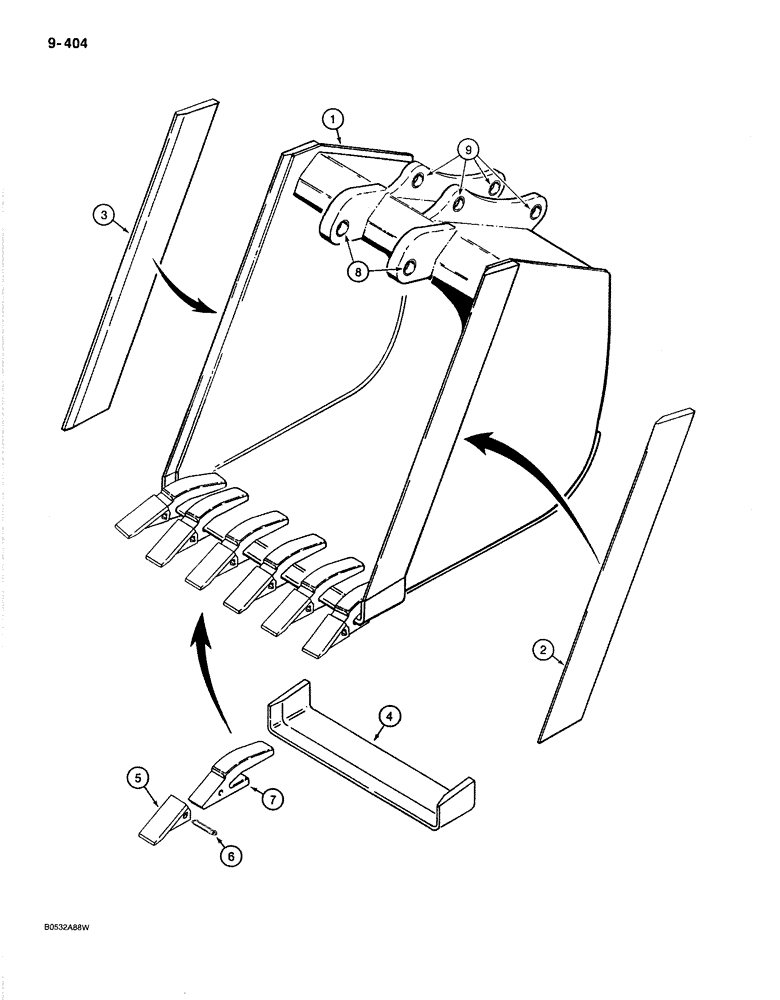 Схема запчастей Case 780C - (9-404) - BACKHOE BUCKET, 36" TRENCHING BUCKET - STANDARD DUTY (09) - CHASSIS/ATTACHMENTS