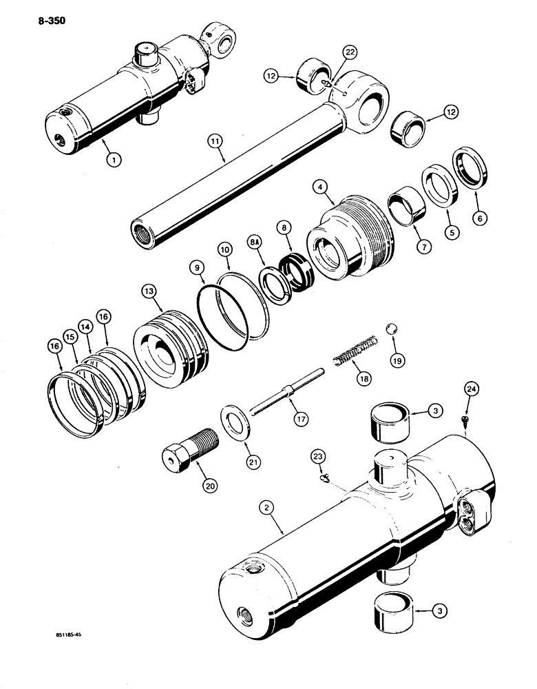 Схема запчастей Case 680K - (8-350) - G104134 AND G110164 BACKHOE SWING CYLINDERS (08) - HYDRAULICS