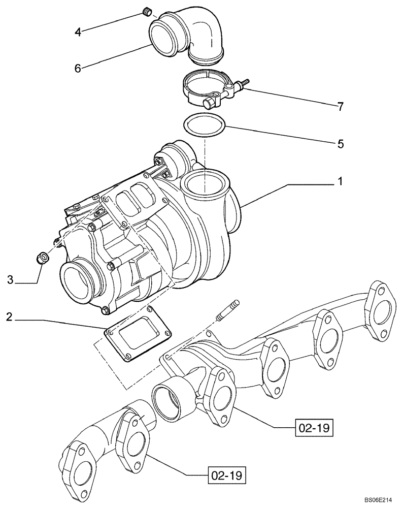 Схема запчастей Case 845B - (02-22[01]) - TURBOCHARGER (02) - ENGINE