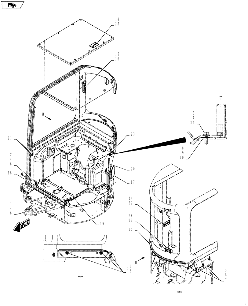 Схема запчастей Case CX27B ASN - (90.150.15) - CAB INSTALL (WITH HEAD GUARD) (90) - PLATFORM, CAB, BODYWORK AND DECALS