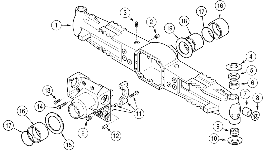 Схема запчастей Case 960 - (06-18) - AXLE, FRONT HOUSING (06) - POWER TRAIN