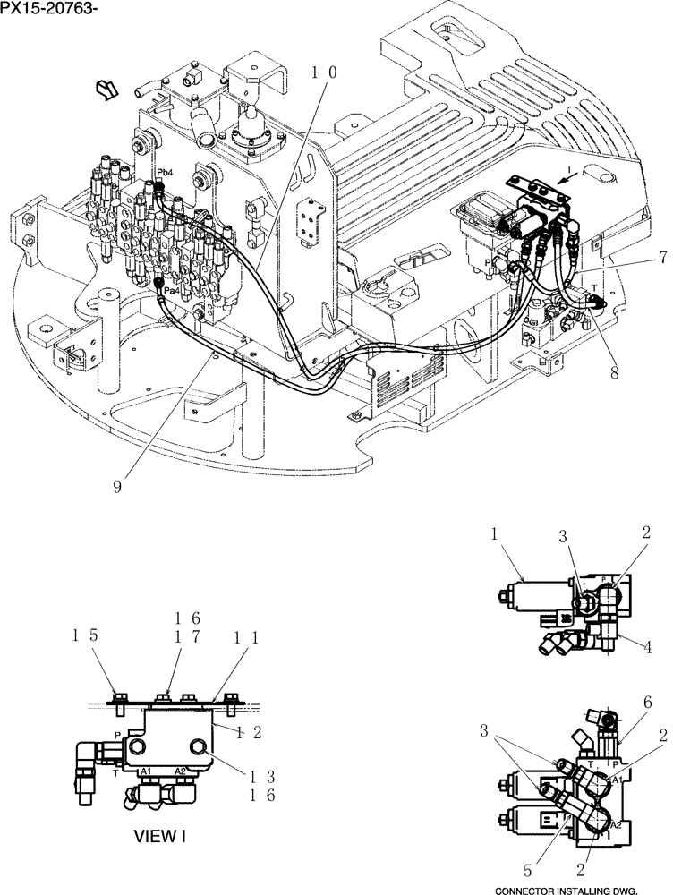 Схема запчастей Case CX36B - (162-17[1]) - CONTROL LINES, VALVE (N&B PROPORTIONAL+ANGLE DOZER (05) - SUPERSTRUCTURE