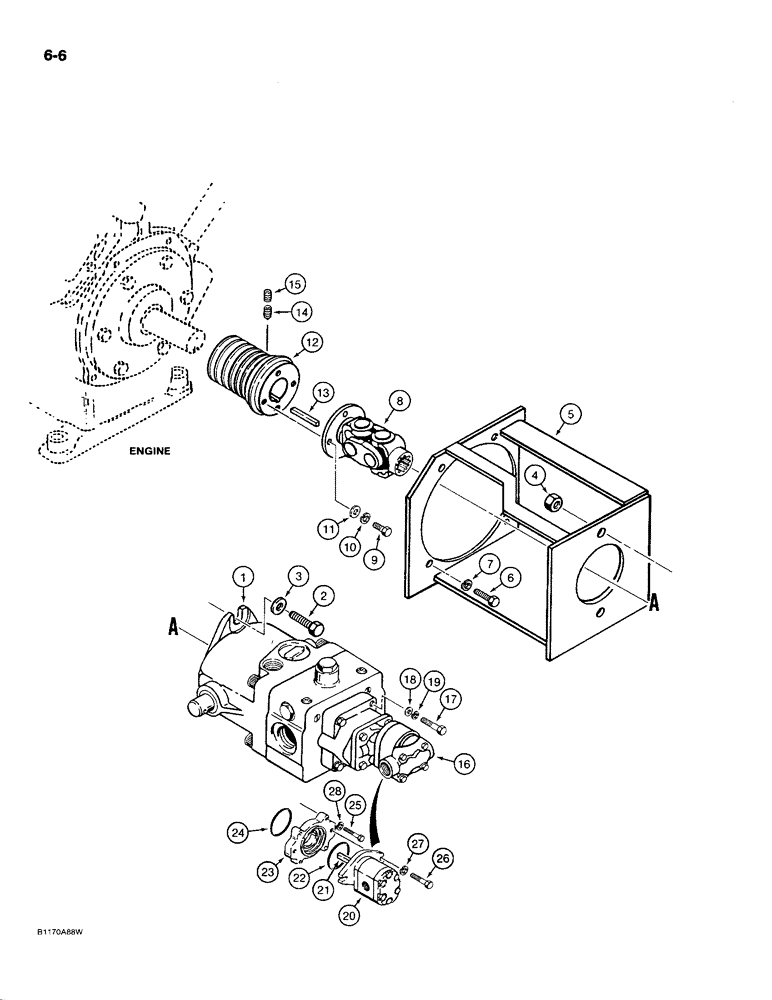 Схема запчастей Case MAXI-SNEAKER C - (6-06) - GROUND DRIVE PUMP MOUNTING (06) - POWER TRAIN