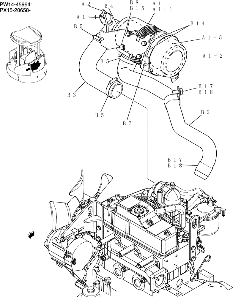 Схема запчастей Case CX36B - (042-17[1]) - CLEANER ASSEMBLY, AIR (CANOPY) (05) - SUPERSTRUCTURE