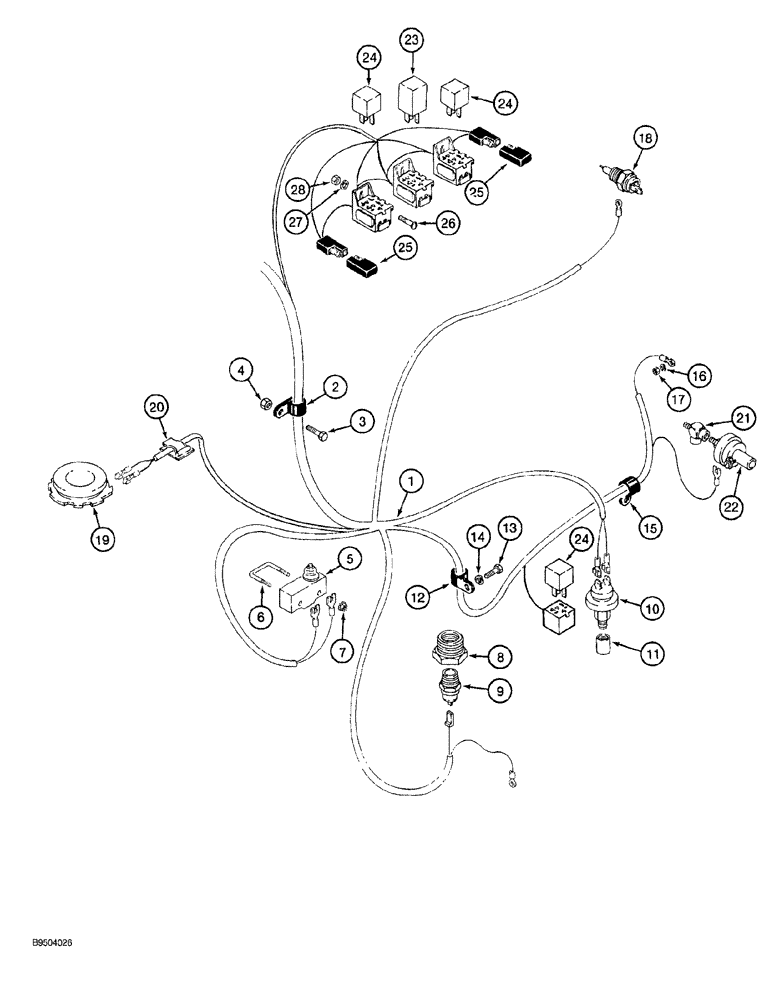 Схема запчастей Case MAXI-SNEAKER - (04-012) - MAIN WIRING HARNESS AND CONNECTIONS, WITH SEAT INTERLOCK (04) - ELECTRICAL SYSTEMS