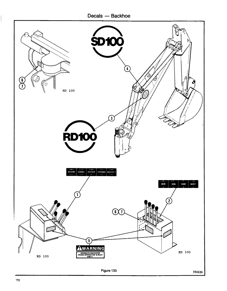 Схема запчастей Case DH5 - (270) - DECALS - BACKHOE (90) - PLATFORM, CAB, BODYWORK AND DECALS