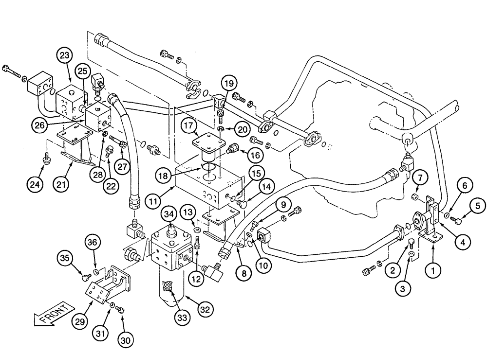 Схема запчастей Case 9050B - (8-100) - DOUBLE ACTION AUXILIARY EQUIPMENT OPTION, COMPONENT MOUNTING AND TUBE SUPPORTS (08) - HYDRAULICS