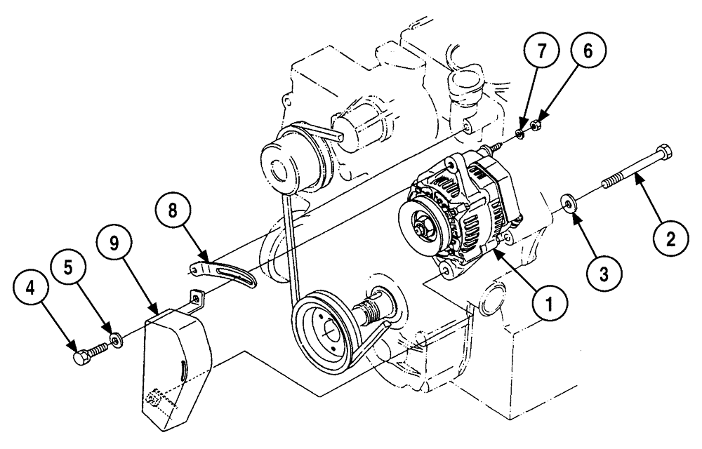 Схема запчастей Case 6010 - (04-09) - ALTERNATOR - MOUNTING, KUBOTA V20003TE ENGINE (55) - ELECTRICAL SYSTEMS