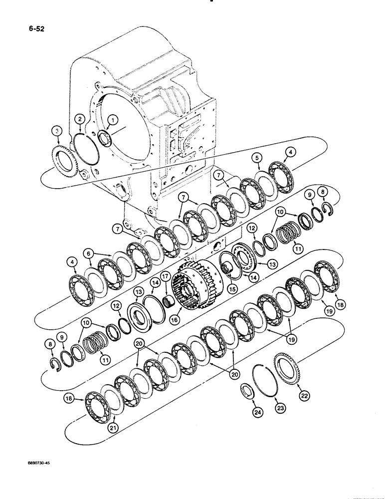 Схема запчастей Case 621 - (6-052) - TRANSMISSION ASSEMBLY, FORWARD AND LOW CLUTCH PACK, P.I.N. JAK0020901 AND AFTER (06) - POWER TRAIN