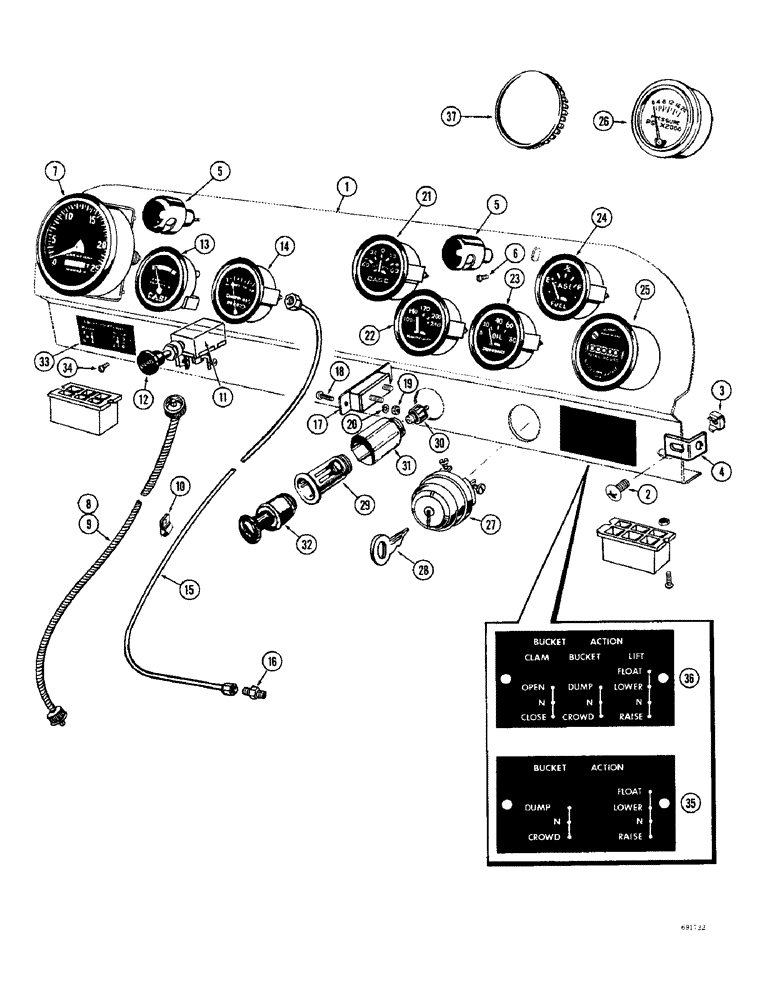 Схема запчастей Case W10B - (070) - INSTRUMENT PANEL, GAS ENGINE, ALTERNATOR ELECTRICAL SYSTEM, PRIOR TO LOADER SERIAL NUMBER 9805550 (04) - ELECTRICAL SYSTEMS