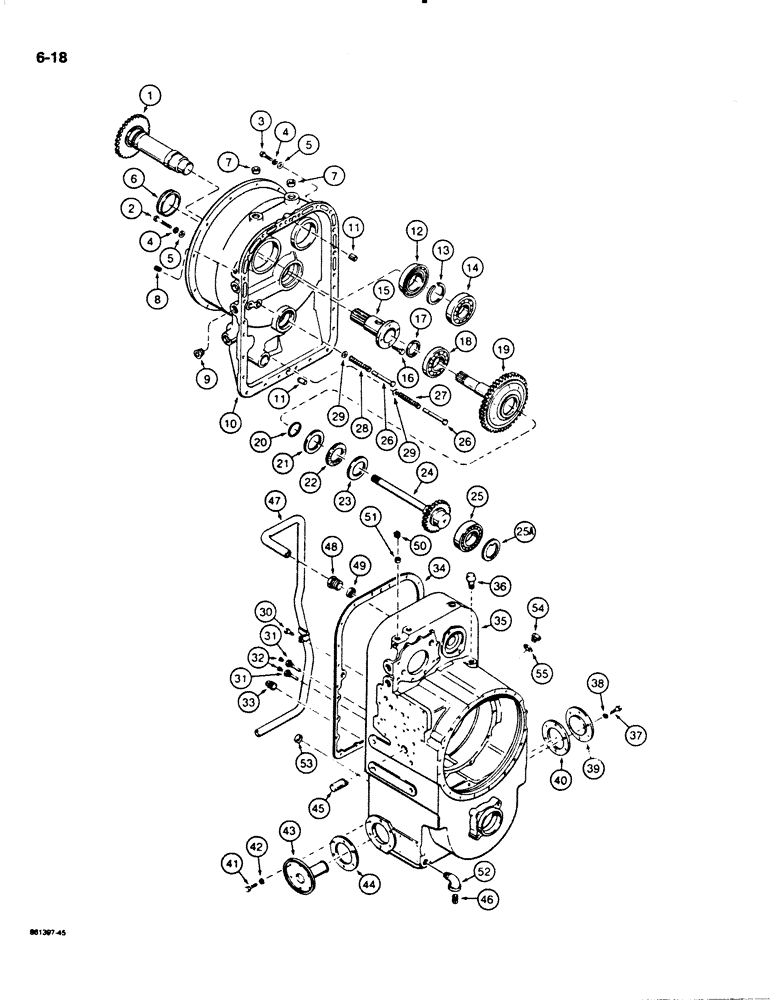 Схема запчастей Case W20C - (6-18) - TRANSMISSION, TORQUE CONVERTER HOUSING, GEARS, AND TRANSMISSION HOUSING (06) - POWER TRAIN