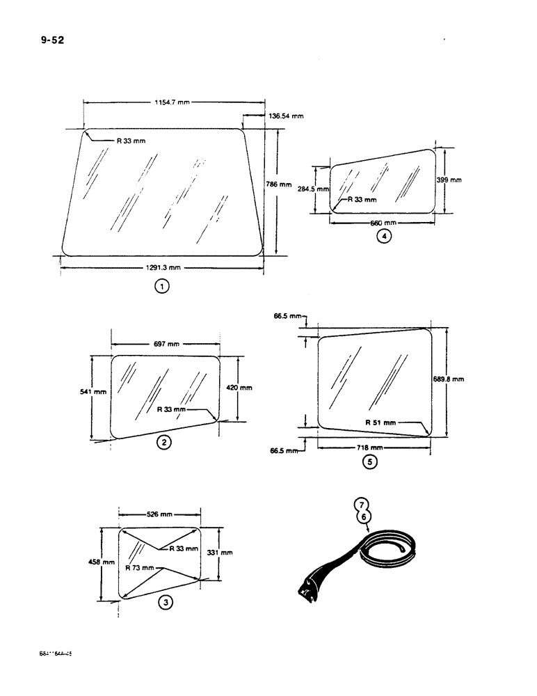 Схема запчастей Case W14C - (9-52) - CAB GLASS, METRIC DIMENSIONS (09) - CHASSIS/ATTACHMENTS