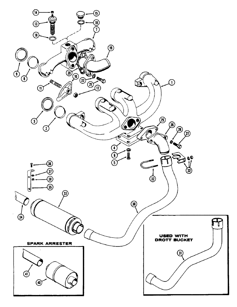 Схема запчастей Case W7 - (008) - MANIFOLD AND MUFFLER, (301) DIESEL ENGINE (02) - ENGINE