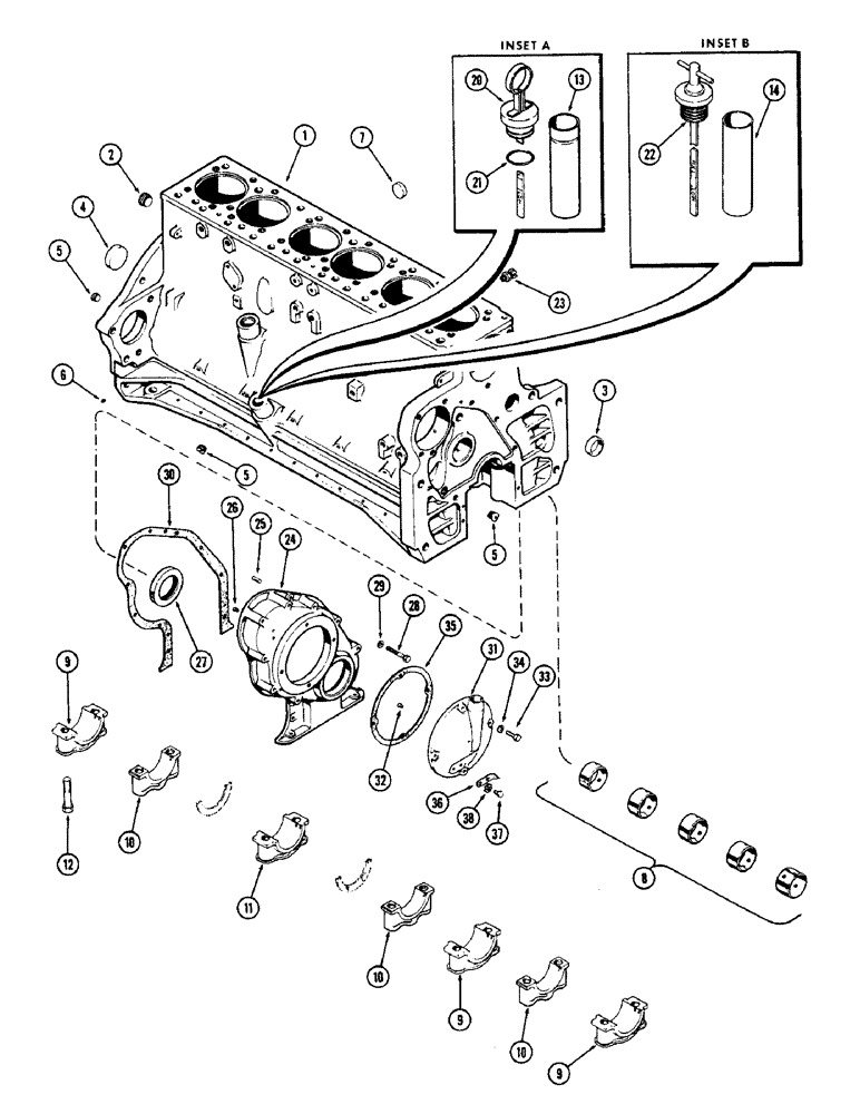 Схема запчастей Case W8B - (031A) - CYLINDER BLOCK ASSEMBLY, (377) SPARK IGNITION ENGINE, USED PRIOR TO ENG. SN. 2173890 (01) - ENGINE