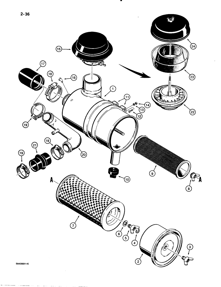 Схема запчастей Case W30 - (2-36) - AIR CLEANER (02) - ENGINE