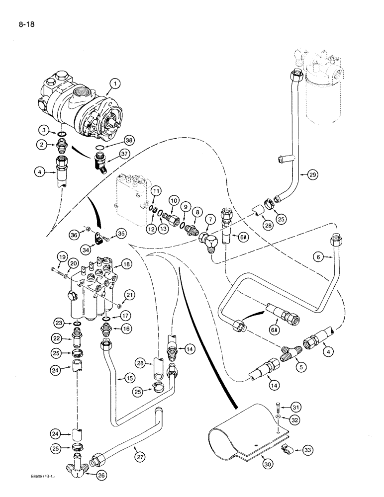 Схема запчастей Case 360 - (8-18) - BACKFILL BLADE SUPPLY AND RETURN LINES - CONTROL VALVE AND MOUNTING (08) - HYDRAULICS