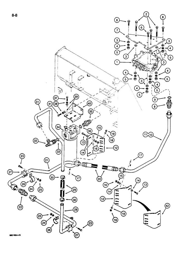 Схема запчастей Case W14B - (8-08) - HYDRAULIC CIRCUIT, LOADER CONTROL VALVE TO FILTER AND RESERVOIR (08) - HYDRAULICS