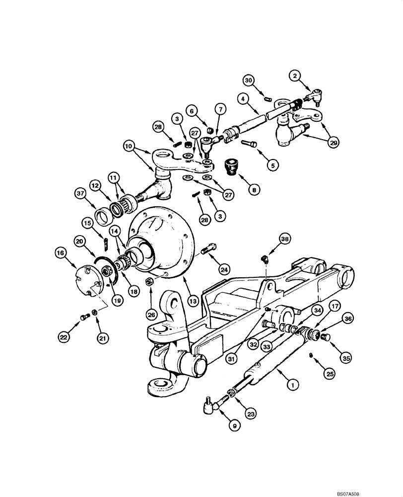 Схема запчастей Case 845 DHP - (06.23[00]) - FRONT AXLE - WHEEL HUB AND STEERING BAR (06) - POWER TRAIN