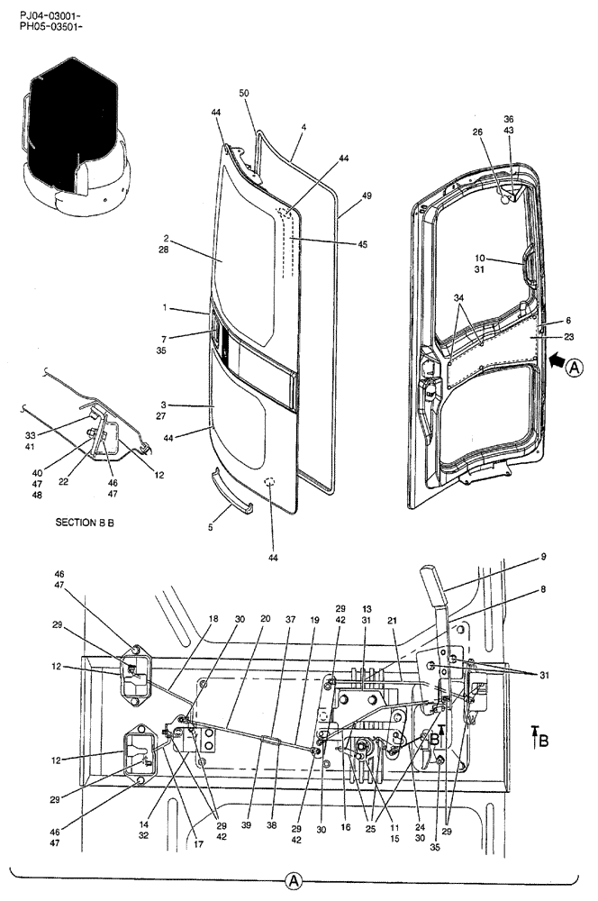 Схема запчастей Case CX50B - (02-072) - DOOR ASSEMBLY, CAB (05) - SUPERSTRUCTURE