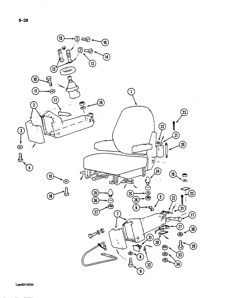 Схема запчастей Case 125B - (9-038) - HAND CONTROL VALVE CONSOLES, P.I.N. 74871 THROUGH 74963 (09) - CHASSIS