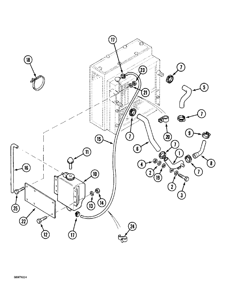 Схема запчастей Case 888 - (2-22) - COOLANT RECOVERY SYSTEM, P.I.N. 15634 AND AFTER, P.I.N. 106809 AND AFTER (02) - ENGINE