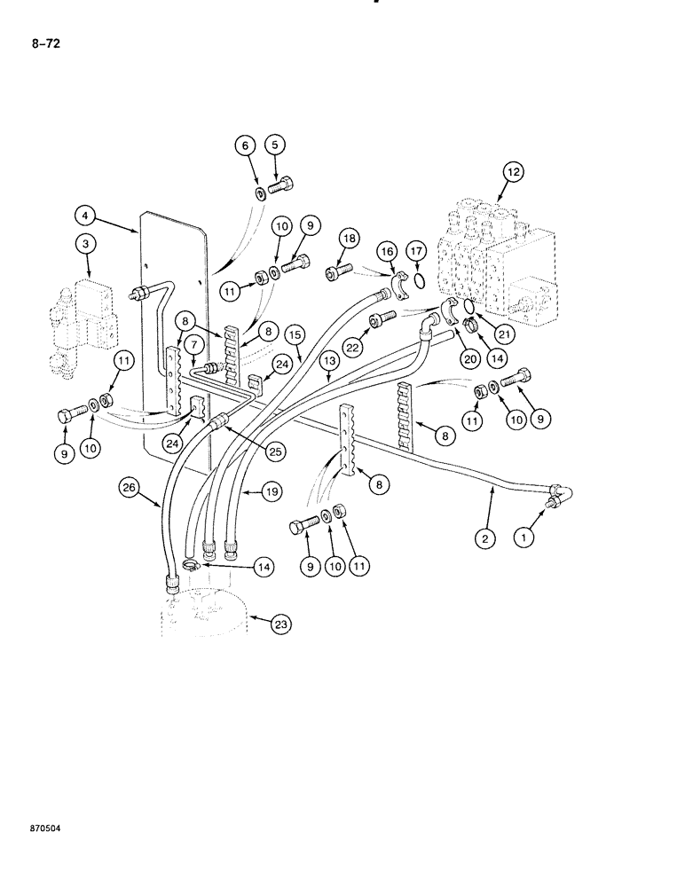 Схема запчастей Case 888 - (8-072) - SWIVEL HYDRAULIC CIRCUIT, P.I.N. FROM 74259 AND AFTER (08) - HYDRAULICS