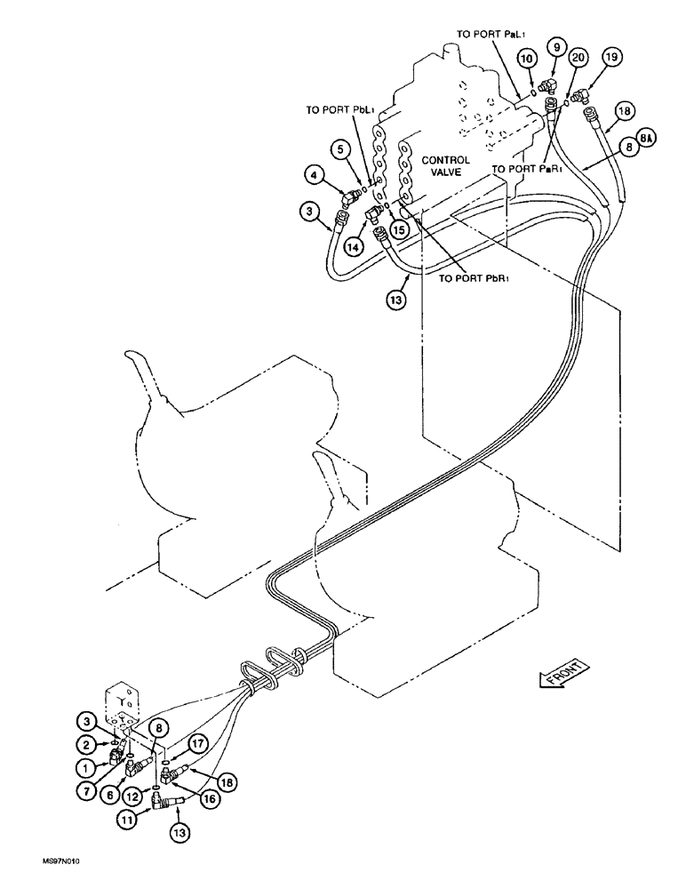 Схема запчастей Case 9045B - (8-032) - TRAVEL CONTROL LINES (08) - HYDRAULICS