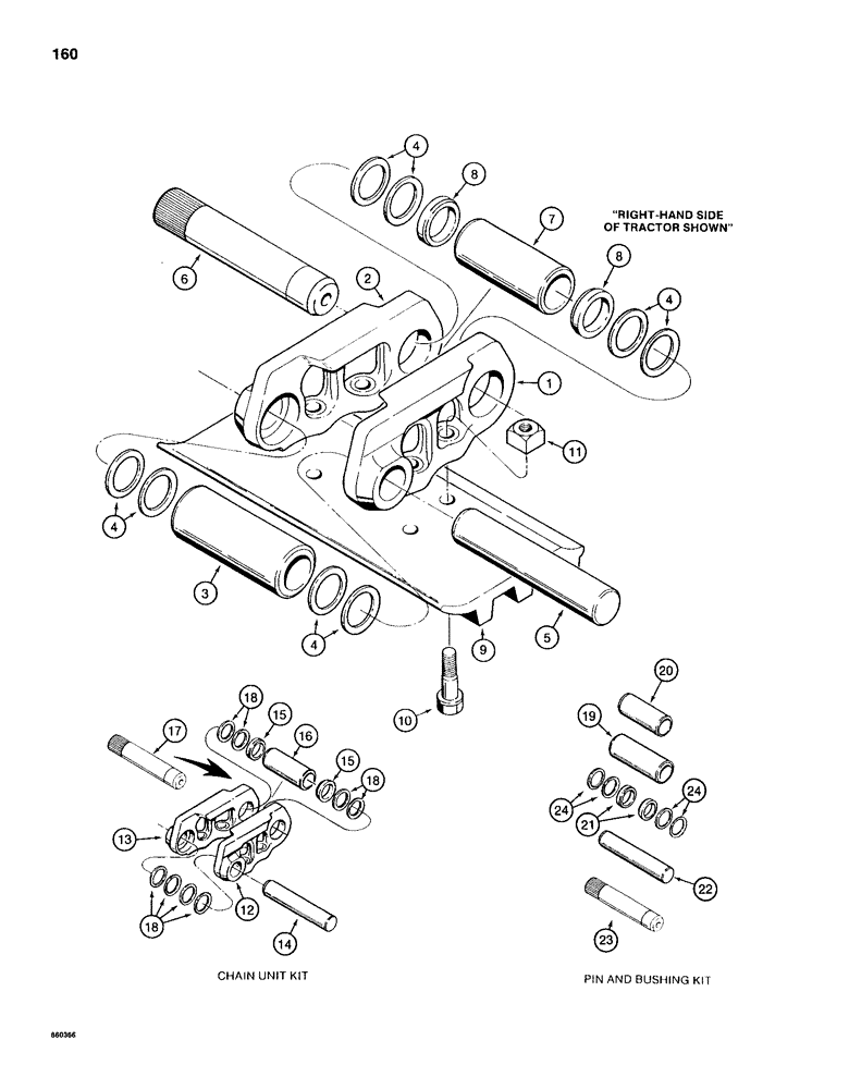 Схема запчастей Case 1150D - (160) - SEALED TRACK CHAIN, WITH 2-5/16" (59 MM) OD BUSHINGS, IF USED (11) - TRACKS/STEERING