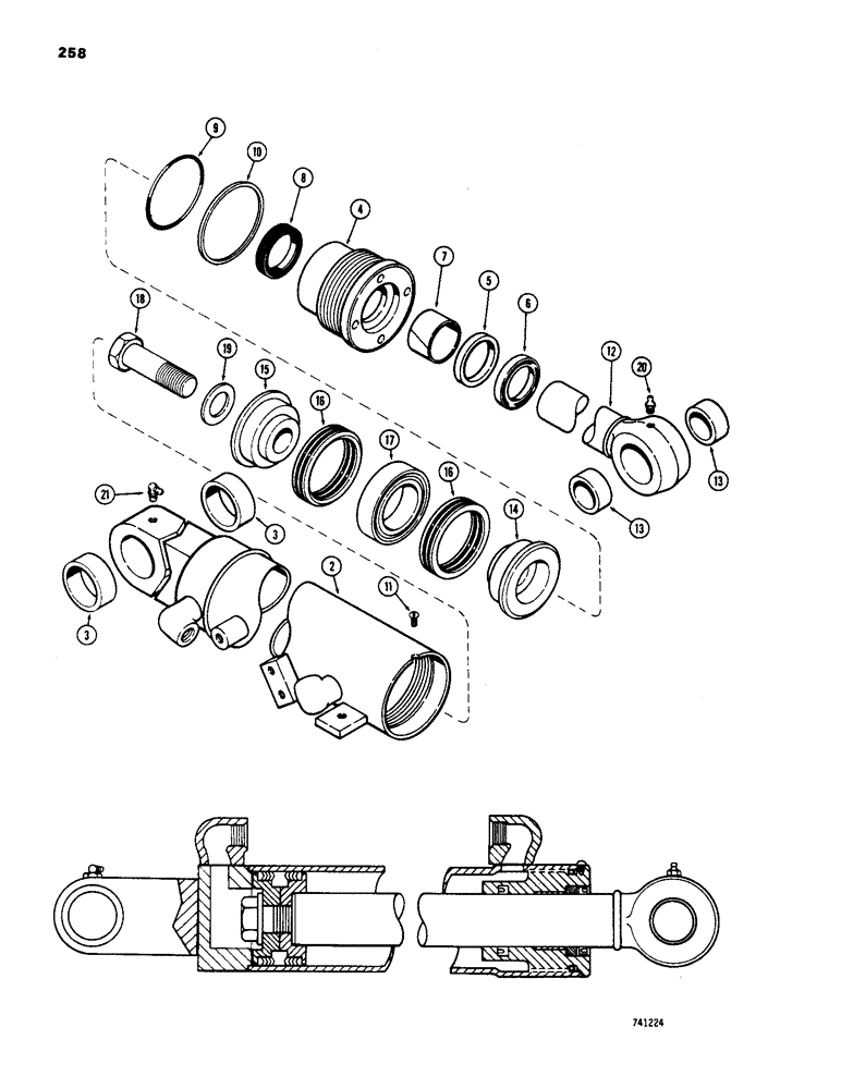 Схема запчастей Case 1450 - (258) - G34550 DOZER TILT CYLINDER, TILT DOZER MODELS, GLAND IS STAMPED W/CYLINDER PN (08) - HYDRAULICS