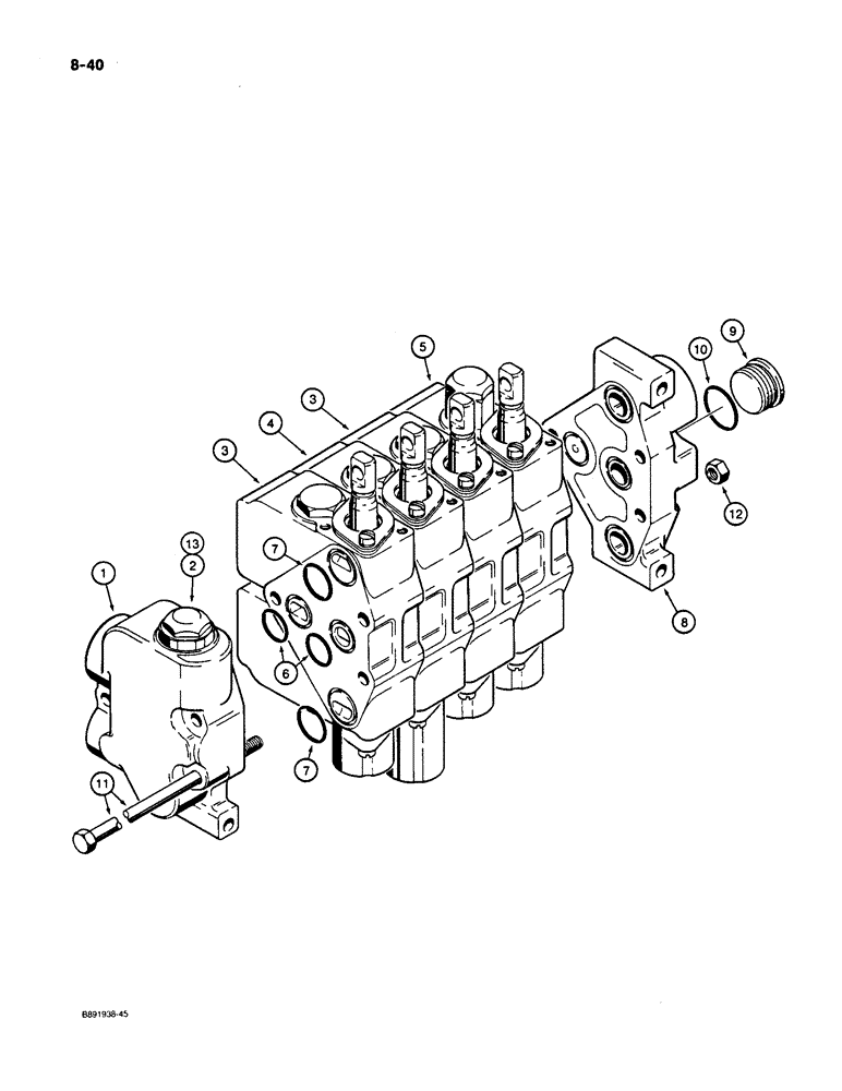 Схема запчастей Case 550 - (8-40) - FOUR SPOOL CONTROL VALVE, ANGLE TILT DOZER WITH RIPPER (08) - HYDRAULICS